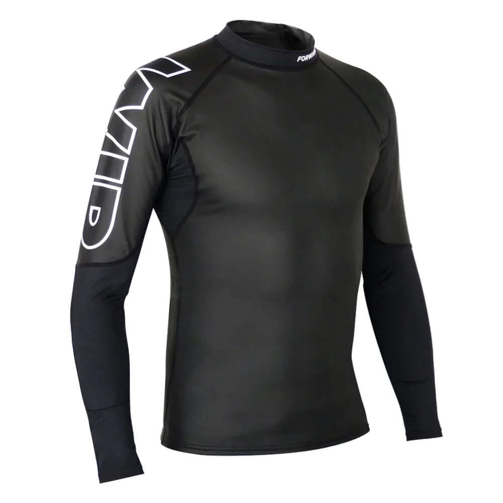 Overtop LONG SLEEVE HYBRID, black long sleeve shirt with innovative materials for protection and flexibility.
