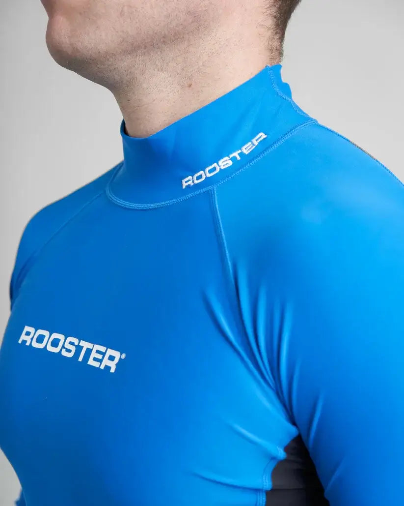 Rash Top-Long Sleeved en lycra spandex avec protection UV50+, image du haut technique de Rooster.