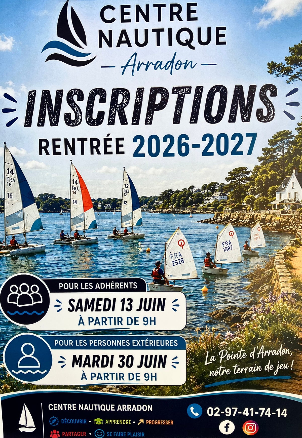 Inscriptions école de voile Arradon 2026 sur le visuel du Centre Nautique d'Arradon pour la rentrée 2026-2027. Image