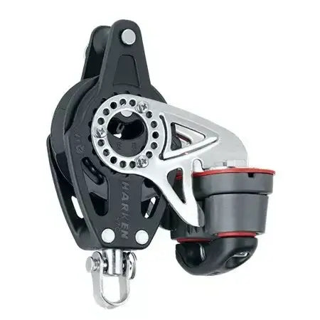 Poulie Carbo 57 mm Ratchet à Ringot /taquet de Harken, vue latérale avec détails techniques.