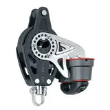 Poulie Carbo 57 mm Ratchet à Ringot /taquet de Harken, vue latérale avec détails techniques.