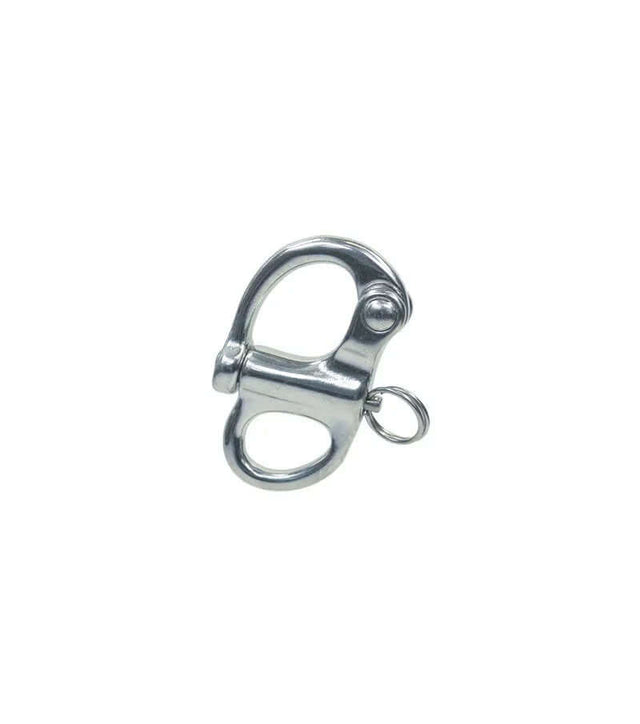 Mousqueton de drisse INOX en acier inoxydable de 45 mm avec système de fermeture rapide et anneau de maintien.