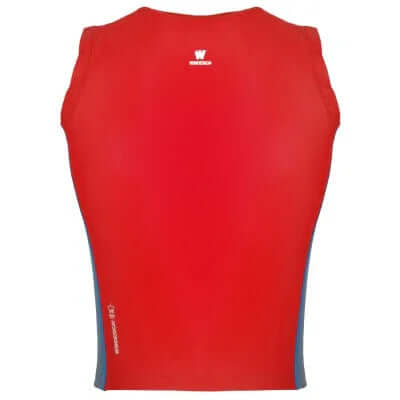 DÉBARDEUR - TANK TOP rouge arrière, en textile respirant, conçu pour la voile, offrant liberté de mouvement et évacuation de l'humidité.