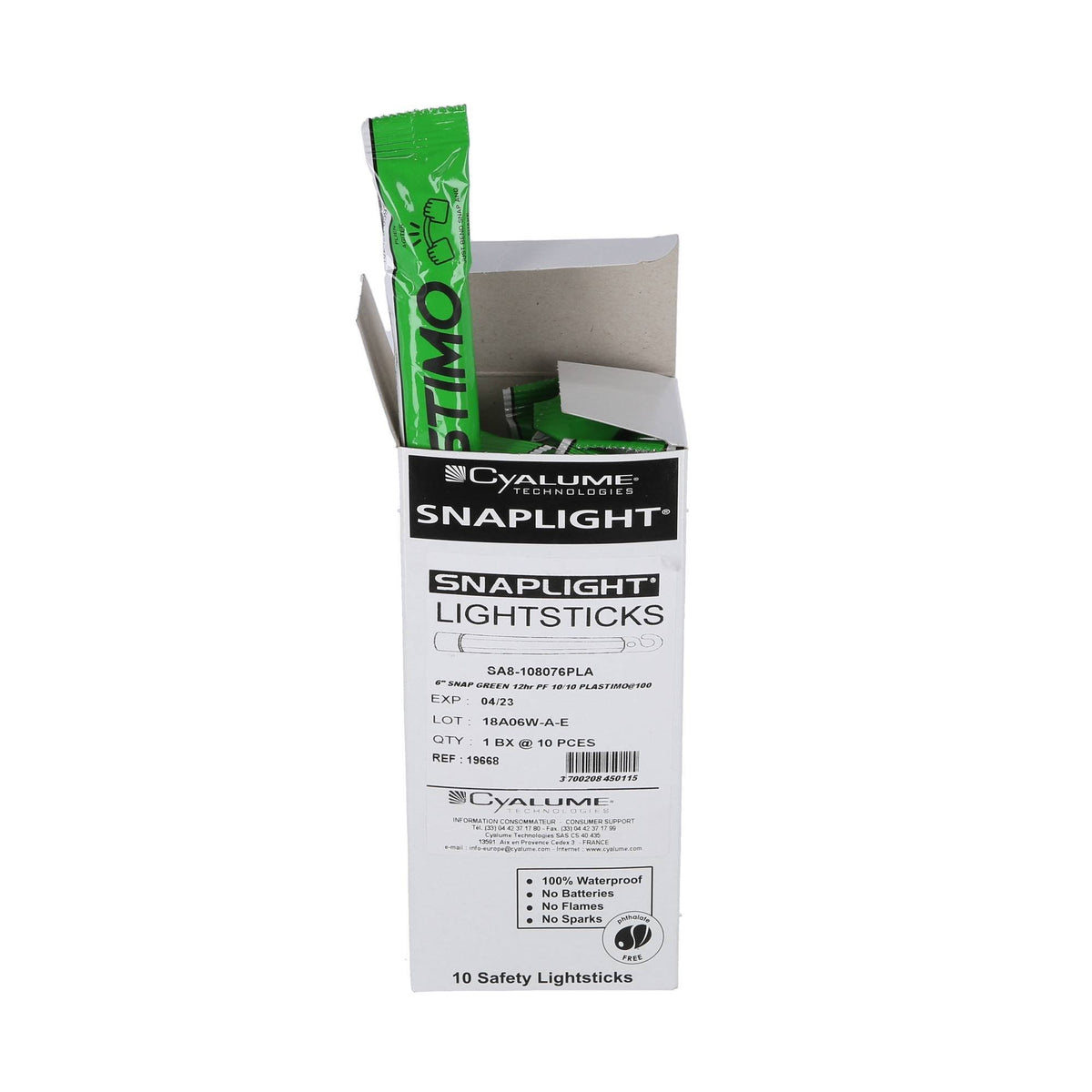 Bâtons lumineux Cyalume SnapLight verts, sachet de 10