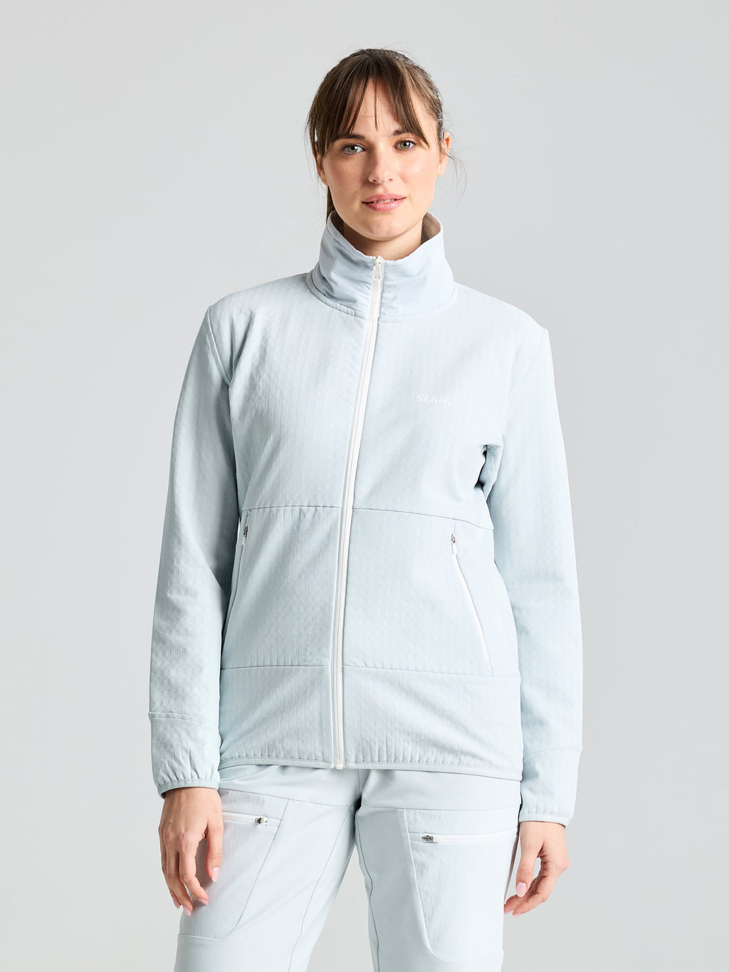 ALTURA WS FZ GRID FLEECE - Cliff Grey - face