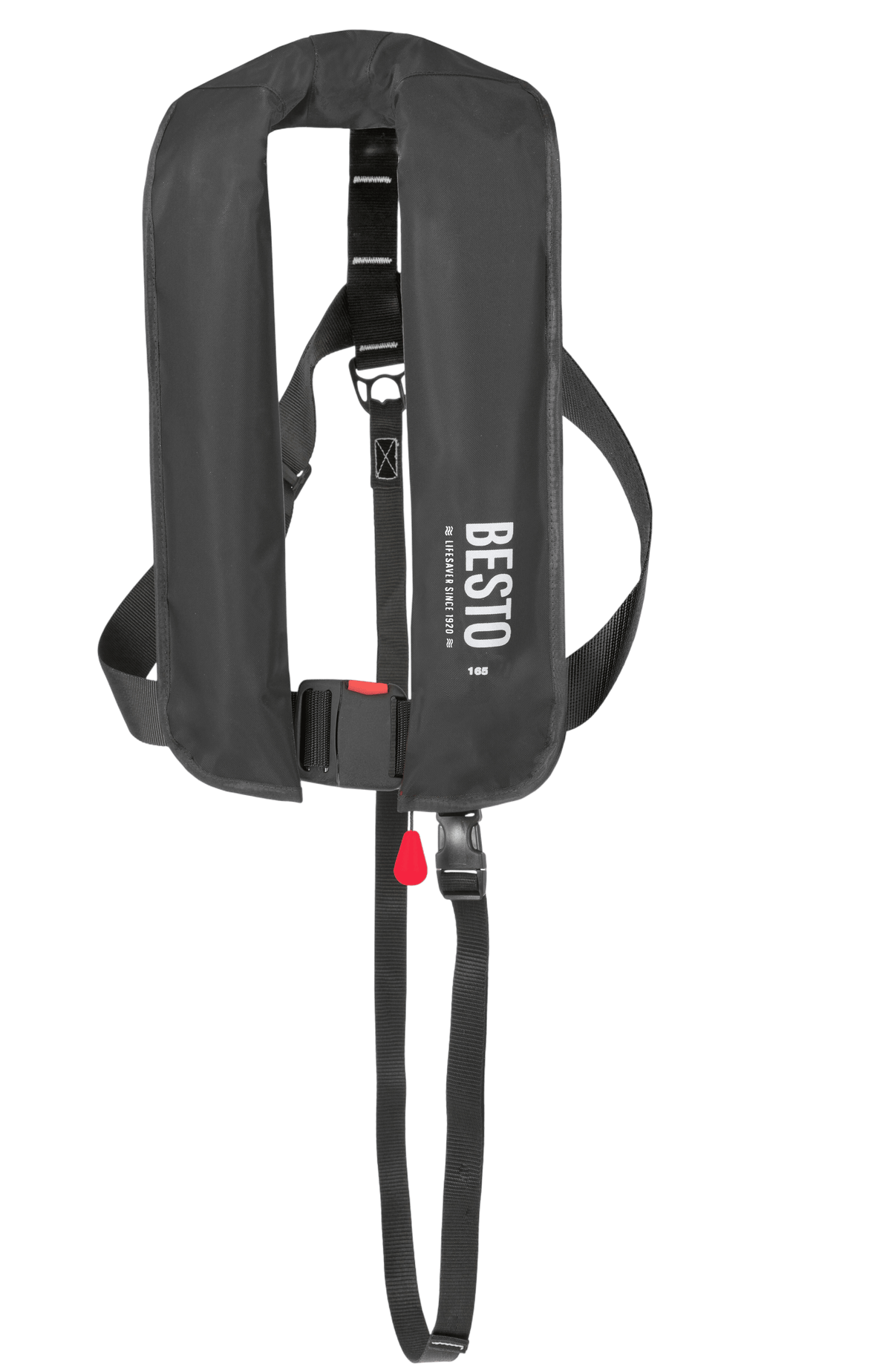 Gilet de sauvetage automatique BESTO, design innovant et flottabilité optimale pour sécurité en activités nautiques.