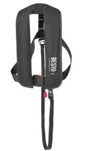 Gilet de sauvetage automatique BESTO, design innovant et flottabilité optimale pour sécurité en activités nautiques.
