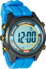 Chronomètre de régate Clear Start Ronstan affichant l'heure 12:00 sur un bracelet bleu.