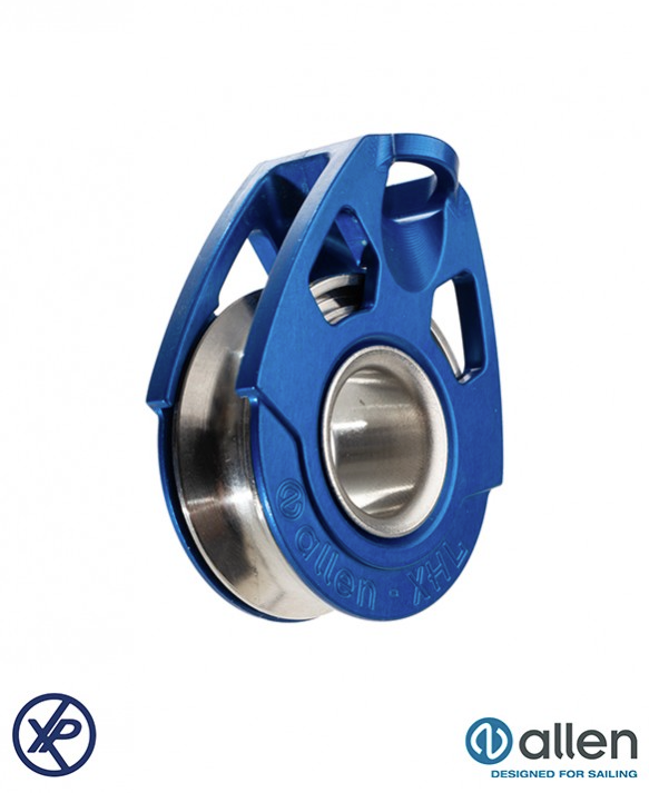 poulie XHL 40MM de couleur bleue avec roulement pour charges élevées, idéale pour applications marines et industrielles.
