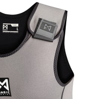 Détail du long john 2mm magic unisex, mettant en avant le néoprène et la taille M/L.
