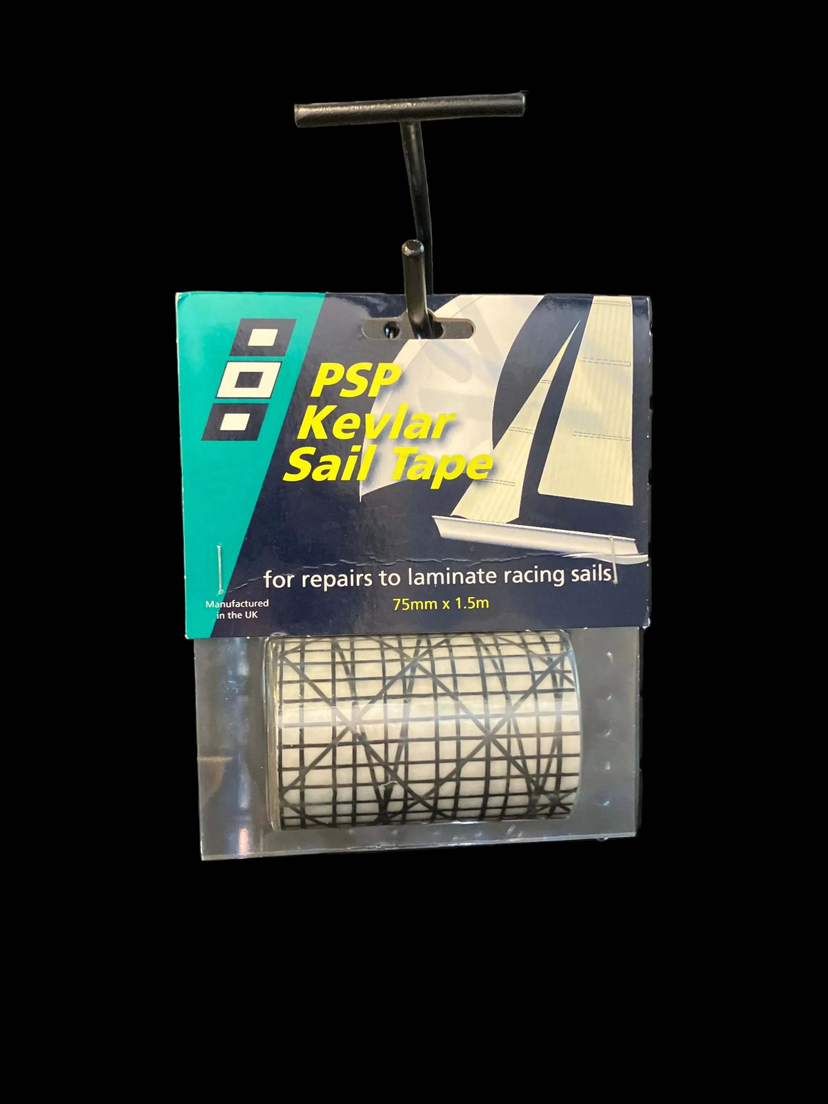 Adhésif pour réparation de voile Kevlar Noir – PSP Kevlar Sail Tape, 75mm x 1.5m, idéal pour voiles de bateaux.