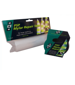 Adhésif réparation de voile Mylar/Monofilm - Transparent, rouleau de 50mm x 3m, conçu pour voiles et hublots.