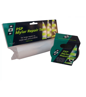 Adhésif réparation de voile Mylar/Monofilm - Transparent, rouleau de 50mm x 3m, conçu pour voiles et hublots.