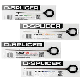 Aiguille à long chas D-Splicer avec différents modèles de tailles FIXEDF10, FIXEDF15, FIXEDF20 et FIXEDF25.