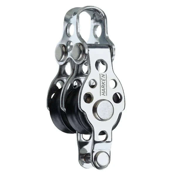 poulie Harken double 16 mm, poulie compacte en acier inoxydable avec système de roulement innovant.