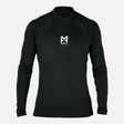 Top hydrophobe à manches longues noir avec logo, parfait pour l'isolation et la liberté de mouvement.