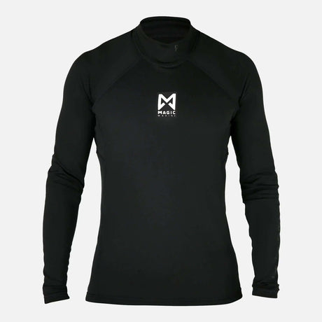 Top hydrophobe à manches longues noir avec logo, parfait pour l'isolation et la liberté de mouvement.