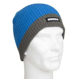 BONNET EN TRICOT FLOTTANT JUNIOR en tricot avec design bicolore bleu et gris, idéal pour la protection thermique.