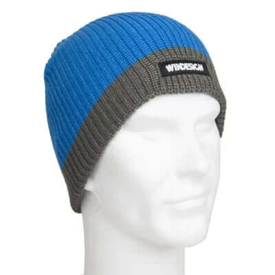 BONNET EN TRICOT FLOTTANT JUNIOR en tricot avec design bicolore bleu et gris, idéal pour la protection thermique.