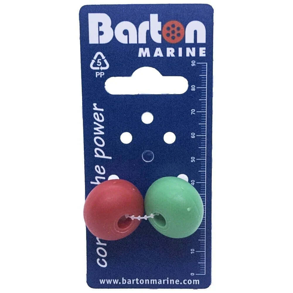 Boules de butée x 2 pour cordage de Ø 6 mm sur support, couleur rouge et vert, pour usage marin.
