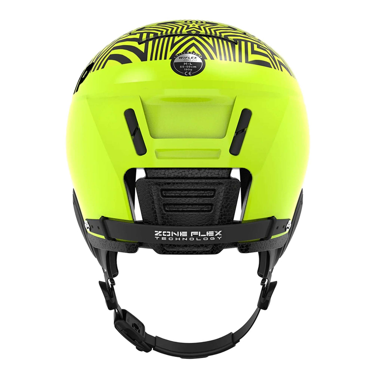 Casque WIFLEX PRO 2.0 vue arrière avec construction EPP et coque en polycarbonate, couleur jaune fluo.