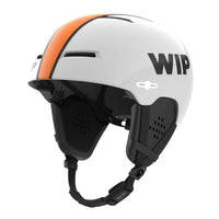 Casque X-OVER avec conception IN MOLD et couleur blanche et orange, offrant confort et protection.