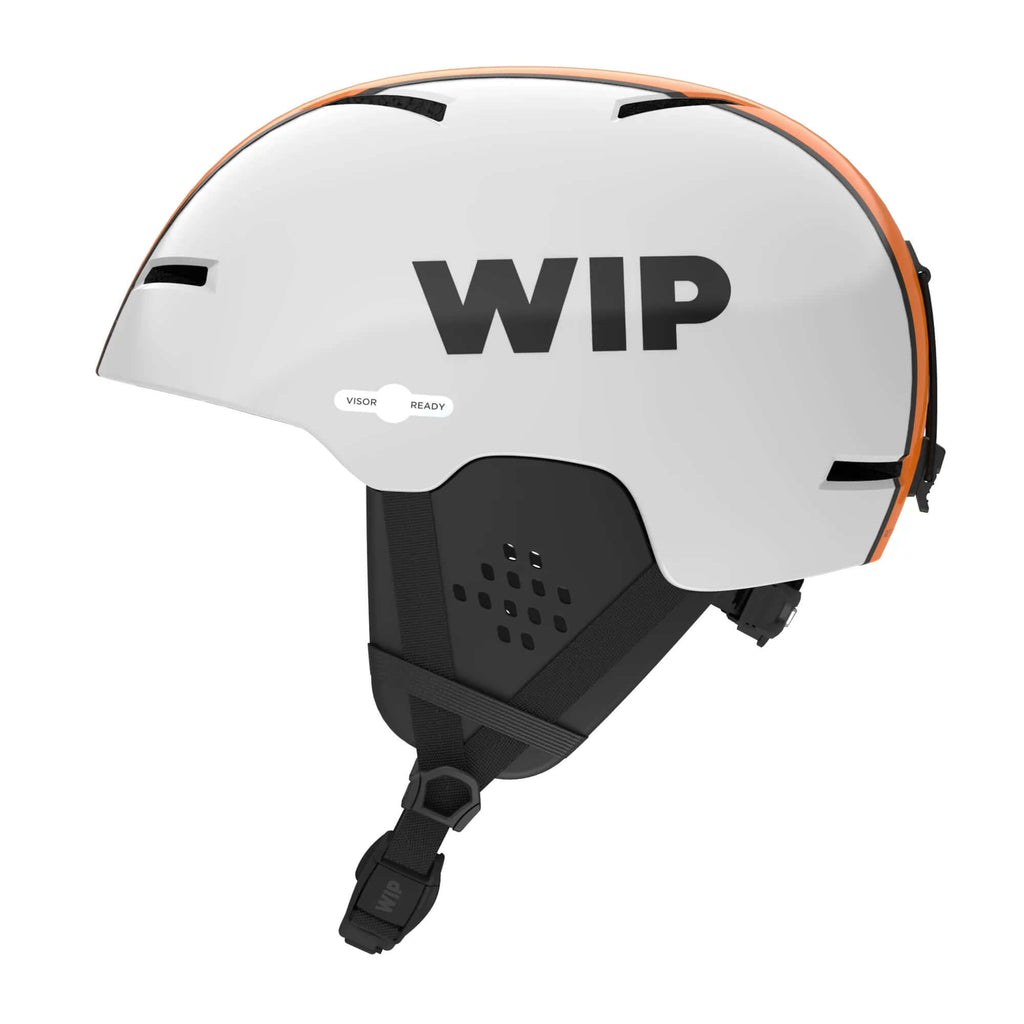 Casque X-OVER blanc avec logo WIP, conçu pour absorption des chocs et confort ergonomique.