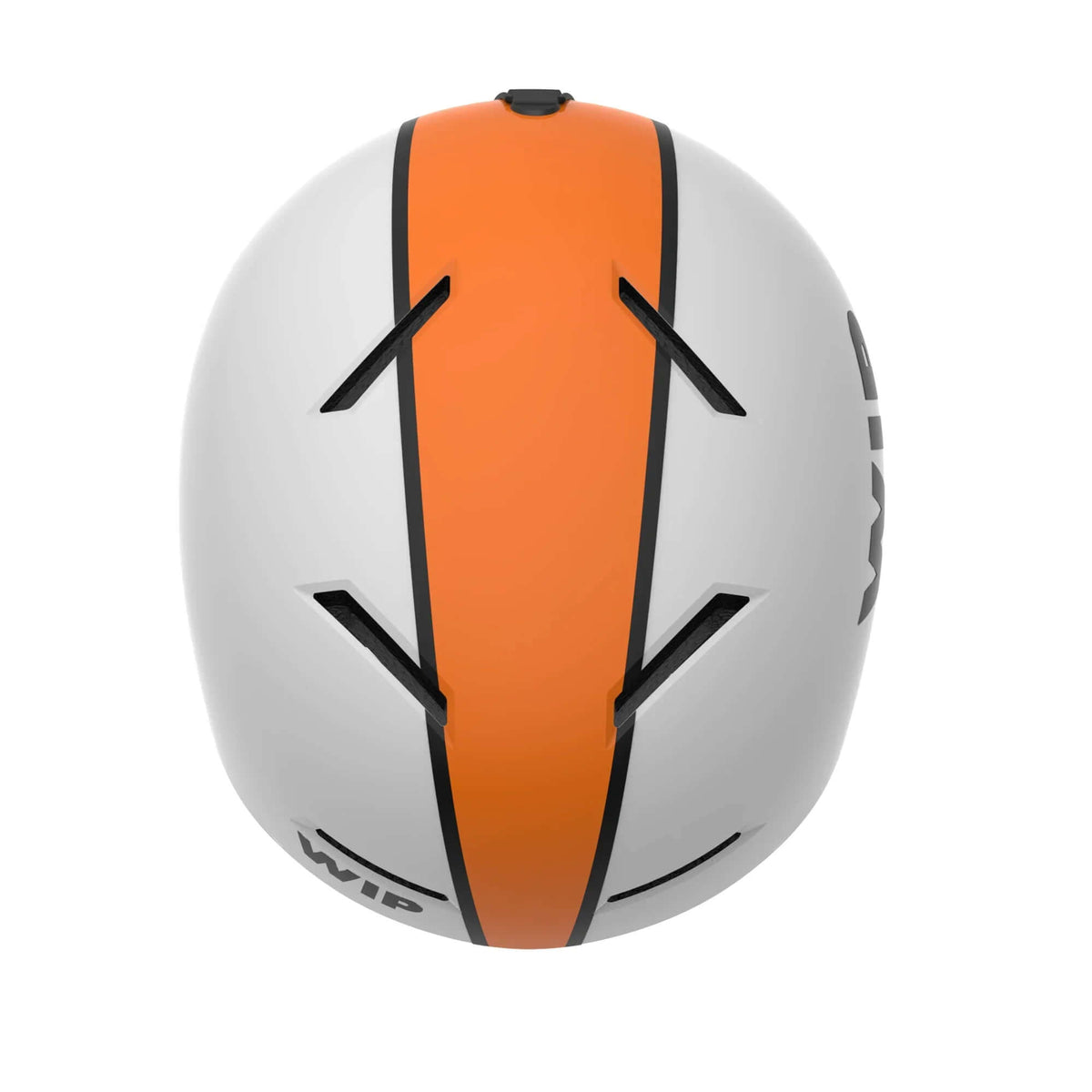 Casque X-OVER vue de dessus, design aérodynamique avec couleur orange et construction IN MOLD pour performance.