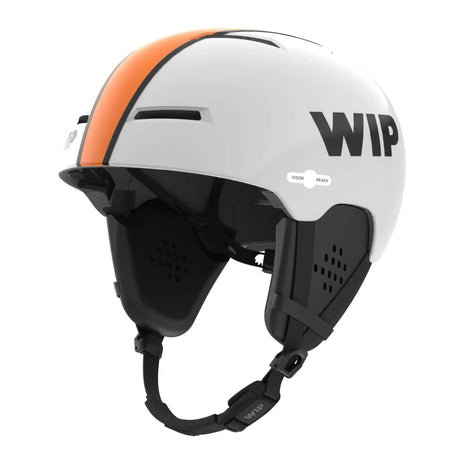 Casque X-OVER avec conception IN MOLD et couleur blanche et orange, offrant confort et protection.