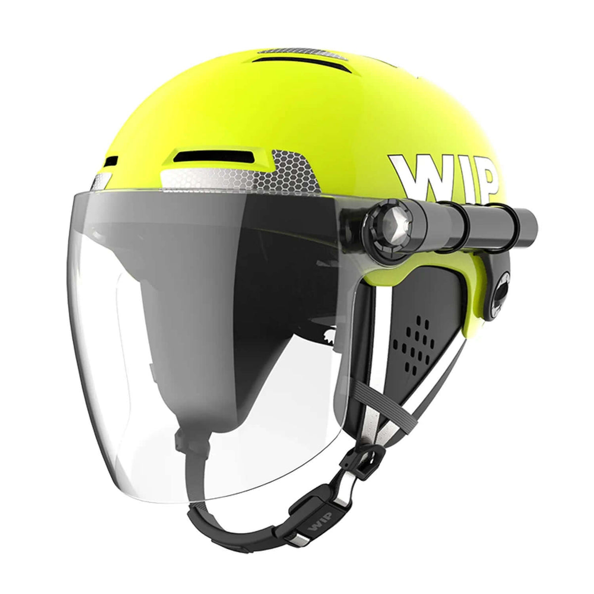 Casque de sécurité X-OVER RESCUE avec visière transparente et design léger et résistant.