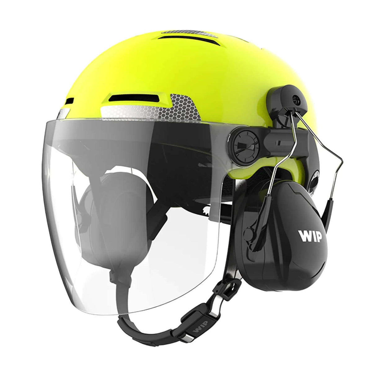 Casque X-OVER RESCUE avec visière et protections auditives, conçu pour les conditions de sécurité extrêmes.