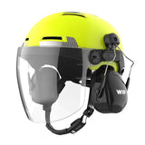 Casque X-OVER RESCUE avec visière et protections auditives, conçu pour les conditions de sécurité extrêmes.
