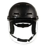 Visière intégrale pour casque X-OVER installée sur casque noir, offrant visibilité parfaite et sécurité.