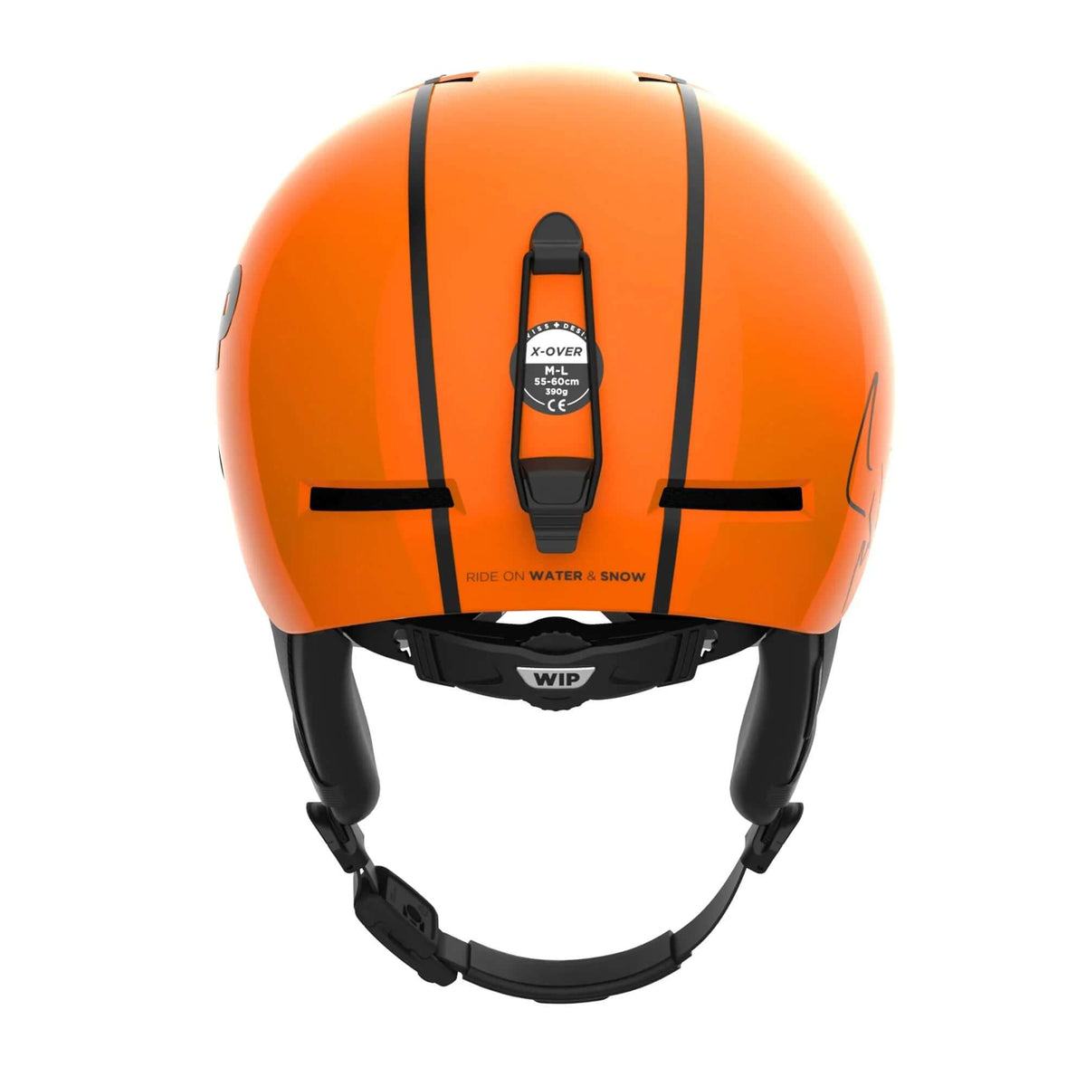 Casque de protection léger X-OVER vu de l'arrière avec visière intégrée et design orange.