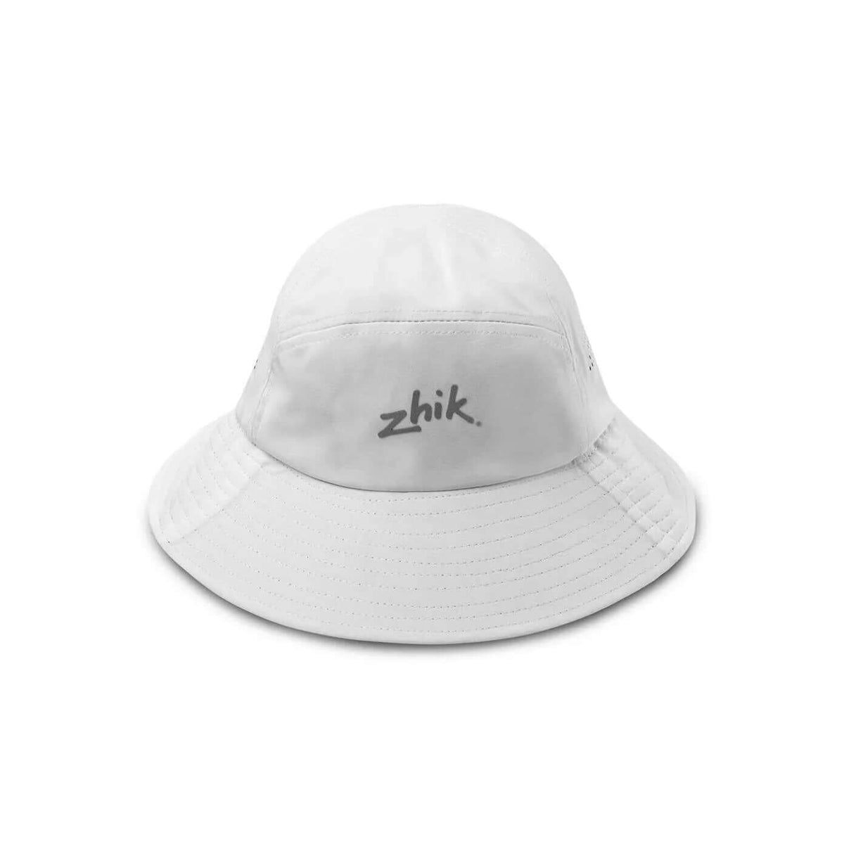 Chapeau zhik blanc avec tissu durable et fonctionnalités techniques comme ventilation et mentonnières.