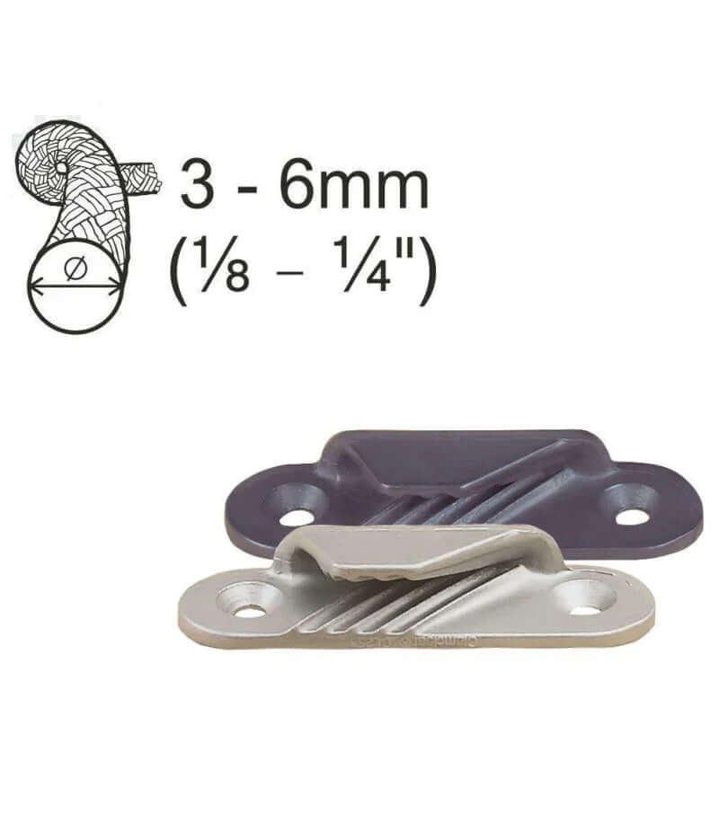 Clamcleat aluminium ouvert à plat - Tribord, compatible avec cordages de 3 à 6 mm, construction en aluminium, technologie de serrage à rainures.