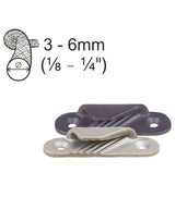 Clamcleat aluminium ouvert à plat - Tribord, compatible avec cordages de 3 à 6 mm, construction en aluminium, technologie de serrage à rainures.