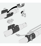 Clamcleat Aluminium pour tube - taquet seul : schéma d'installation sur tubes et fixation.