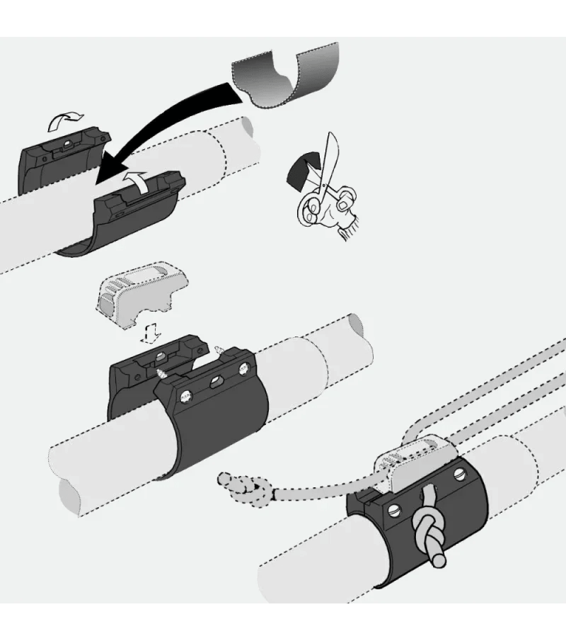 Montage du kit clamcleat aluminium pour tube 25mmsur des tubes et cordages.