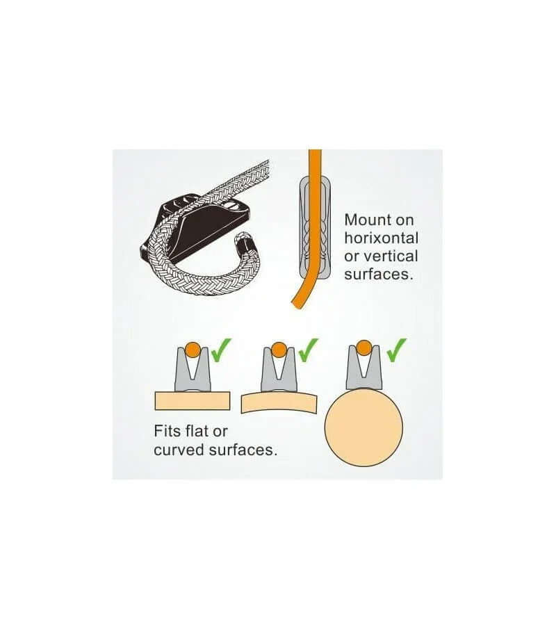 Clamcleat midi pour cordage Ø4-8mm cl254, montage sur surfaces horizontales ou verticales.