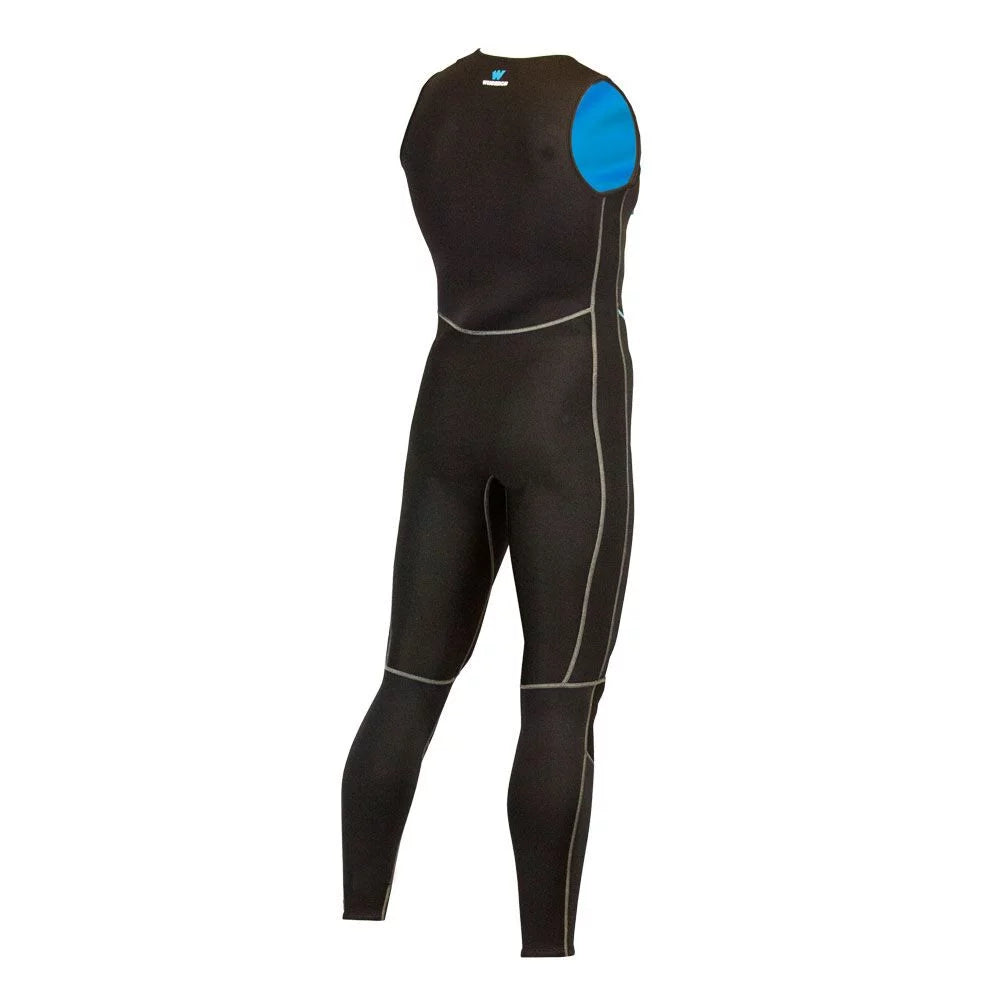 Combinaison néoprène garçon 3mm vue arrière, néoprène noir avec empiècement bleu.