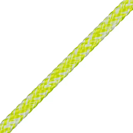 Cordage Magic pro 6mm - âme Dyneema/Gaine Polyester Grip en vue détaillée du cordage en couleur jaune et blanc.
