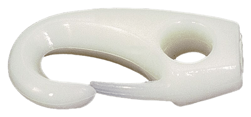 Crochet nylon avec orifice pour cordage, utilisé pour fixations temporaires de faibles charges.