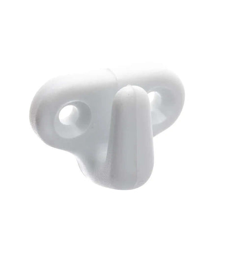 Crochet plastique à fixer en plastique blanc, dimensions compactes, à visser avec 2 points de fixation.