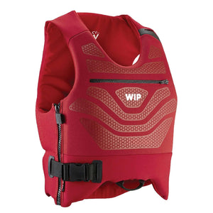 Gilet d'aide à la flottabilité FLOW NEO VEST 50N en néoprène rouge avec fermeture éclair et boucles, conçu pour la mobilité.