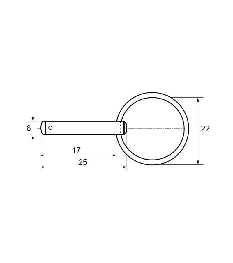 Schéma technique de la Goupille rapide Ø6X17mm avec dimensions.