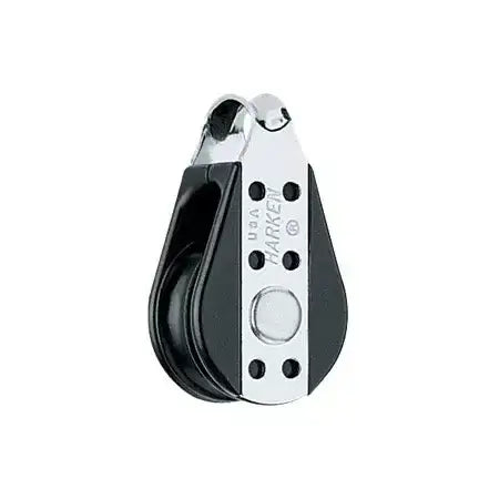 poulie simple câble 29 mm Harken, image de la poulie avec réa noir et corps en aluminium.