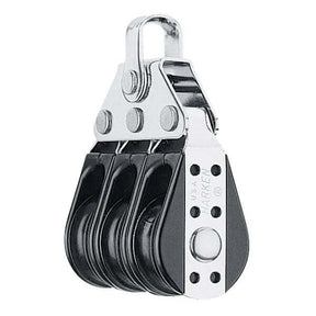 Bullet triple 29 mm Harken pulley with three sheaves for precise line guidance on modern sailboats.