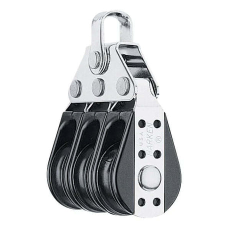 Bullet triple 29 mm Harken pulley with three sheaves for precise line guidance on modern sailboats.
