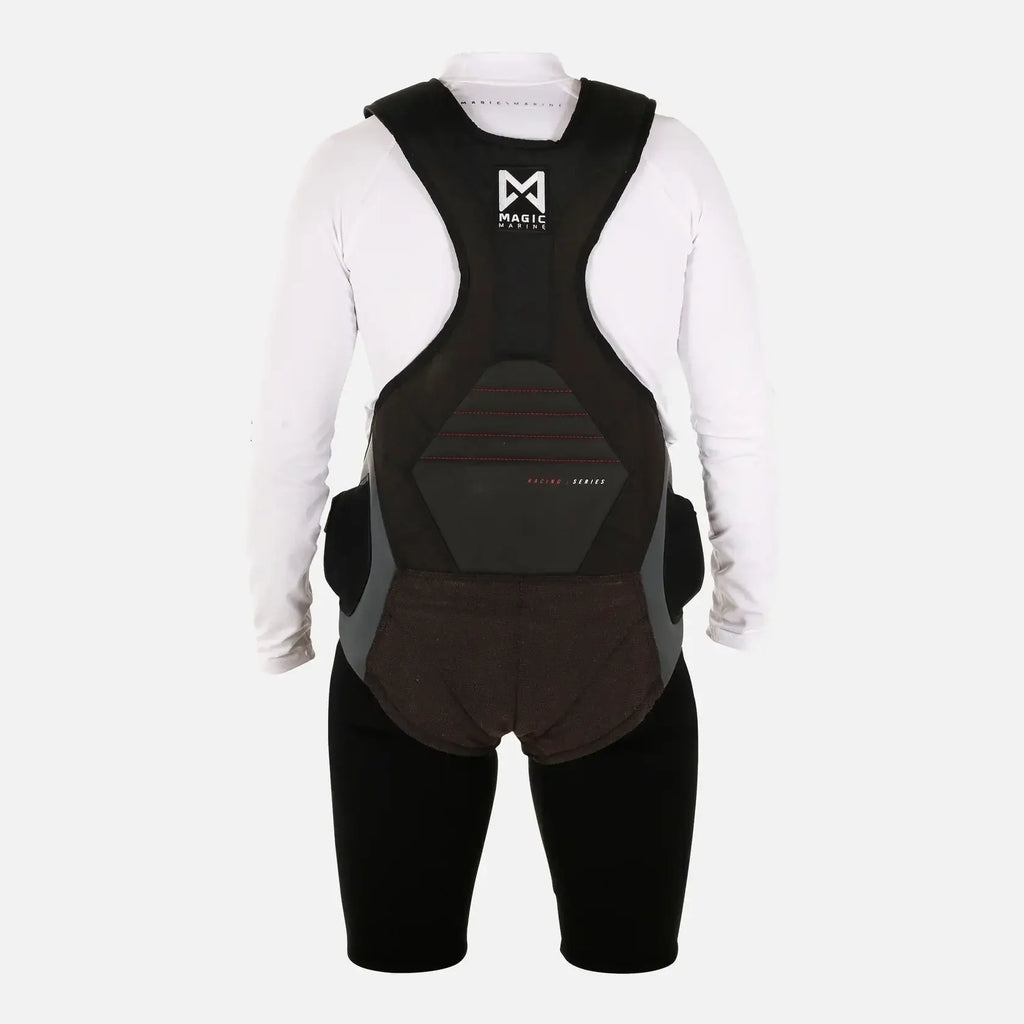 Harnais de trapèze Pro Racing vue arrière, conçu pour le confort et le soutien avec un matériau durable.